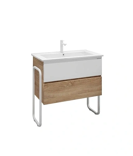 Тумба под раковину напольная Grossman Солис 87 см дуб сонома/белая - фото 2