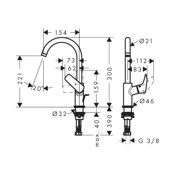Смеситель для раковины Hansgrohe Logis черный матовый 71130670 (детальная фотография), для раковины