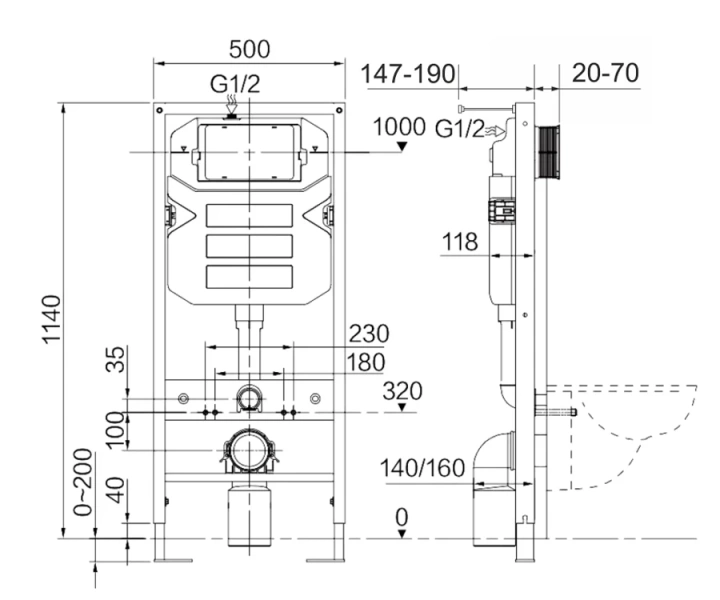 Унитаз с инсталляцией Ceramica Nova Metropol кнопка хром матовый CN4002MB_1001M_1000 (детальная фотография), с инсталляцией