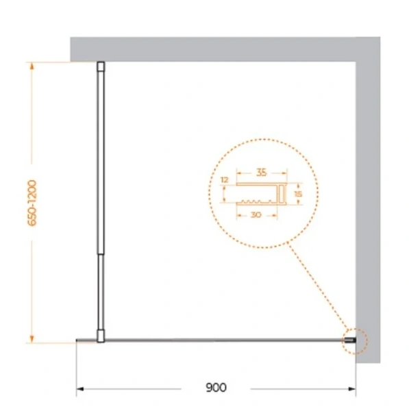 Душевая перегородка BelBagno Kraft 90 см профиль черный KRAFT-L-1-90-C-NERO (детальная фотография), современные, hi-tech