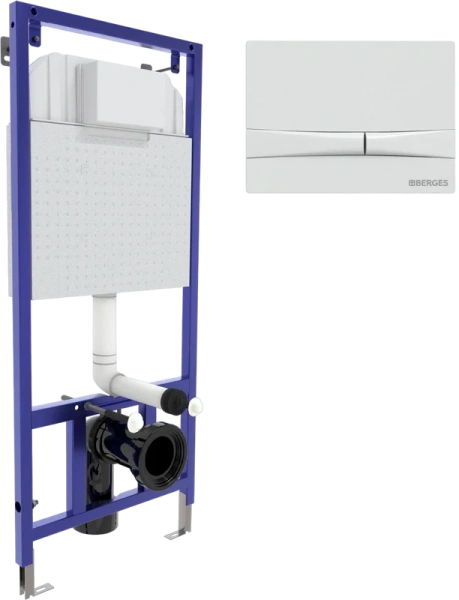 Инсталляция для унитаза BERGES Novum кнопка белая Soft Touch 040254 (детальная фотография), слив эконом-стандарт под две клавиши