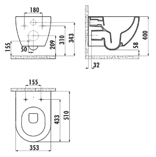 Унитаз подвесной Creavit Free безободковый белый FE322-11CB00E-0000 (детальная фотография), подвесные, встраиваемые