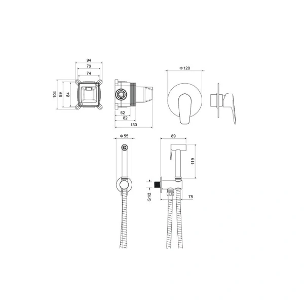 Гигиенический душ со смесителем Акватек Бетта черный AQ1119MB (детальная фотография), для туалета