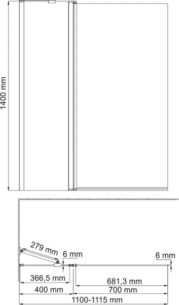 Шторка для ванны WasserKRAFT Berkel 110x140 см профиль хром 48P02-110 (детальная фотография), хромированный профиль