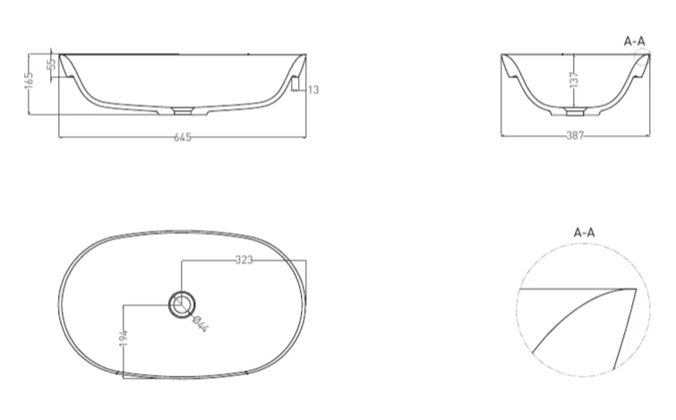 Раковина Salini Marea 01 65 см белая 1802101G (детальная фотография), современные, hi-tech