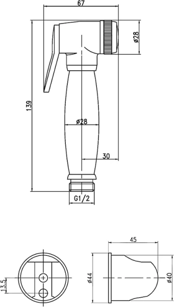 Гигиеническая лейка с держателем и шлангом Lemark бронза LM8087B (детальная фотография), комплект с лейкой, шлангом и держателем