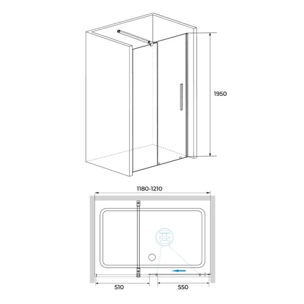 Душевая дверь в нишу RGW Tornado TO-18B 120 см профиль черный 41071812-14 (детальная фотография), современные, hi-tech