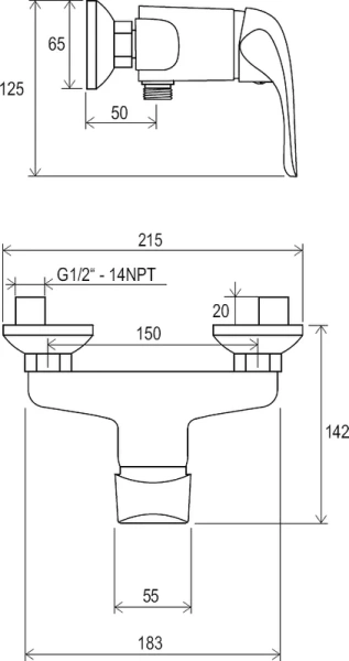 Смеситель настенный для душа без гарнитуры Ravak Rosa 150 мм RS 032.00-150 X070012 (детальная фотография), хром