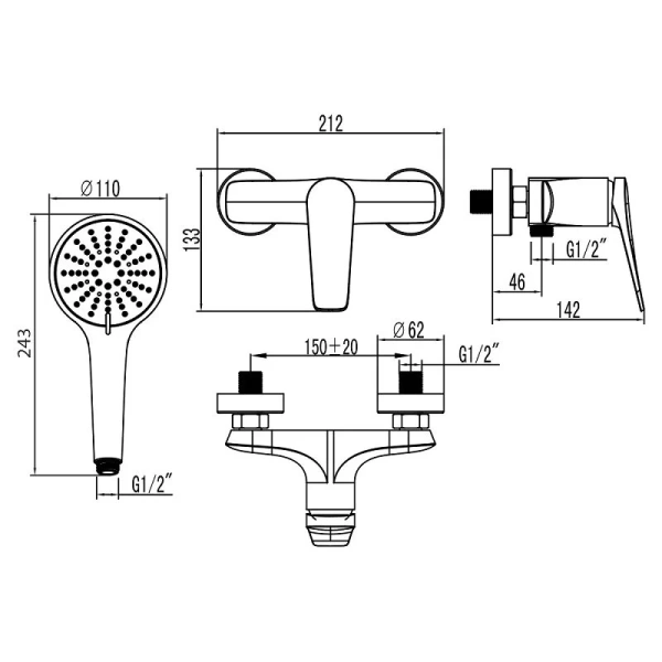Смеситель для душа Lemark Bronx графит LM3703GM (детальная фотография), для душа
