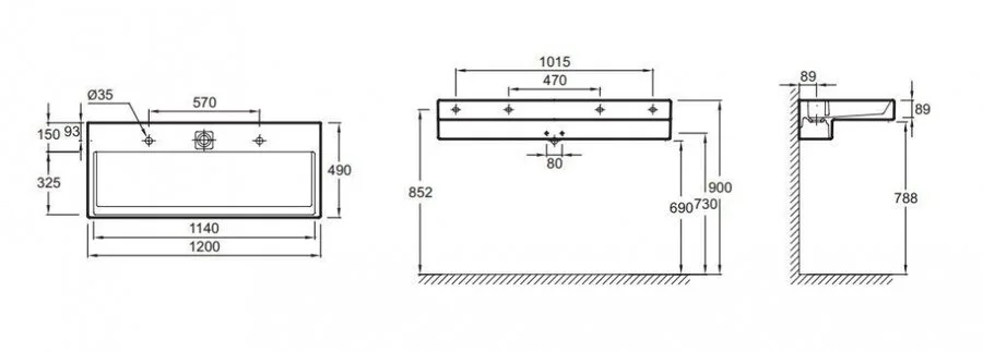 Раковина Jacob Delafon Terrace 120 см белая EXB112-00 (детальная фотография), современные, hi-tech