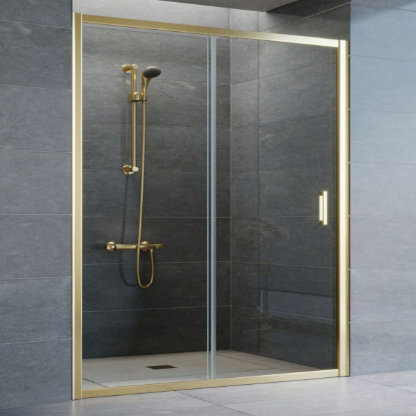 Душевая дверь профиль золотой стекло прозрачное Vegas-glass ZP 160 09 01 (детальная фотография)