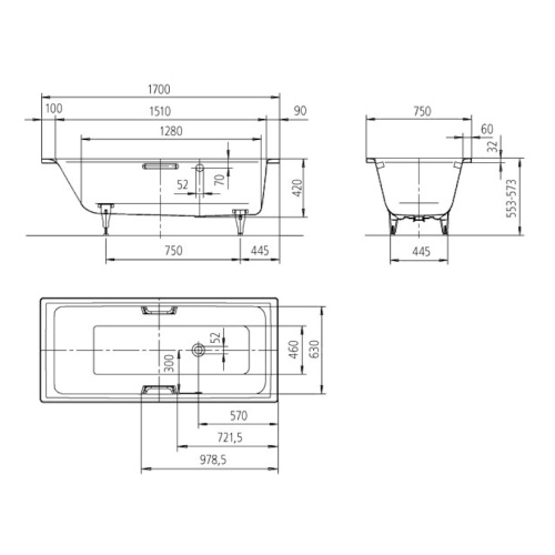 Ванна с противоскользящим покрытием antislip Kaldewei Ambiente 255830000001 (детальная фотография), глубокие