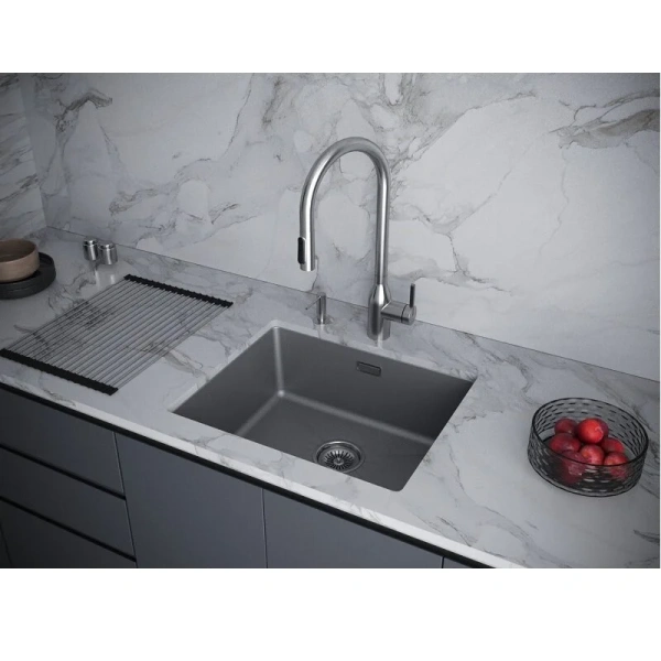 Мойка для кухни Paulmark Lumi 55 см серый металлик LU55-GRM (детальная фотография), прямоугольной формы