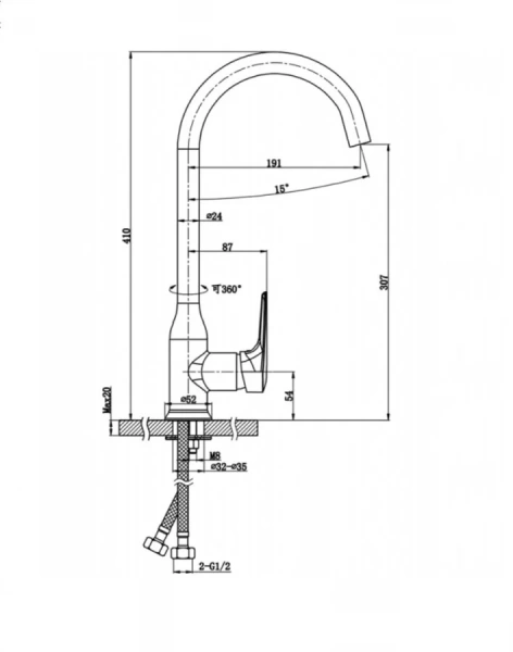 Смеситель для кухни Bravat ARDEN F7351385CP-RUS (детальная фотография), для кухни