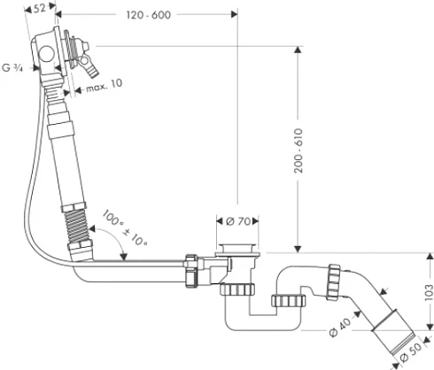 Слив-перелив Hansgrohe Exafill S пластик 58116180 (детальная фотография), полуавтомат
