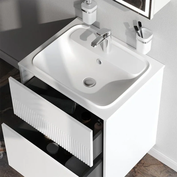 Тумба с раковиной подвесная Am.Pm Func M8FFUX0602WM 60 см с ящиками (детальная фотография), моноблок, под накладную раковину