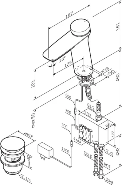 Смеситель для раковины Am.Pm Inspire 2.0 TouchReel электронный с донным клапаном F50A82400 (детальная фотография) index_1