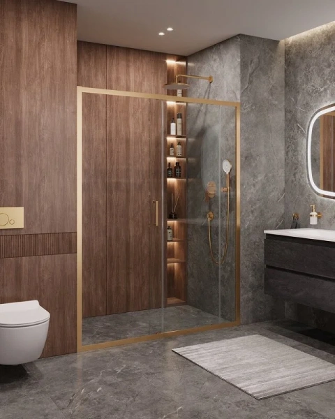 Душевая дверь в нишу Cezares Molveno 140 см стекло прозрачное профиль золото MOLVENO-BF-1-140-C-BORO-IV (детальная фотография), золото