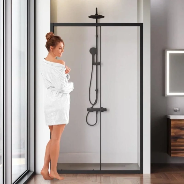 Душевая дверь в нишу AM.PM Gem Solo 120 см профиль черный стекло прозрачное W90G-120-1-195BT (детальная фотография) index_1