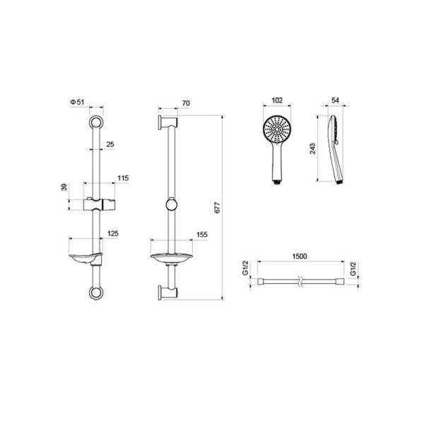 Душевой гарнитур Акватек Бетта черный матовый AQ2013MB (детальная фотография), душевые гарнитуры