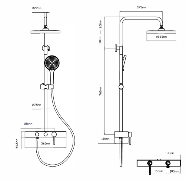Душевая стойка Vincea вороненая сталь VSFS-402GM (детальная фотография), современные, hi-tech