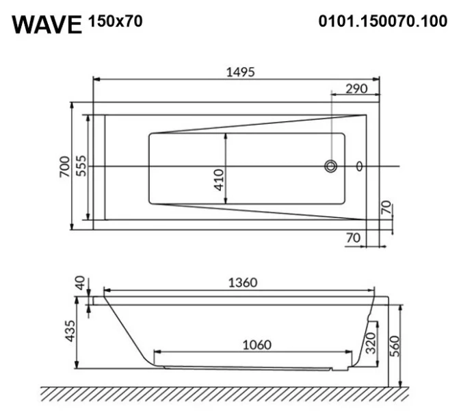 Ванна гидромассажная Whitecross Wave 150 x 70 см, LINE NANO, золото, белый, 0101.150070.100.LINENANO.GL (детальная фотография), акриловые
