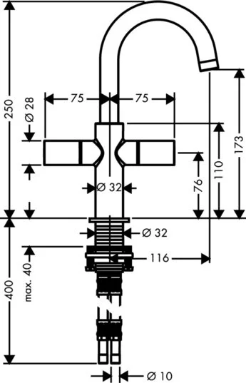Смеситель для раковины Axor Uno² 38045000 (детальная фотография), для раковины