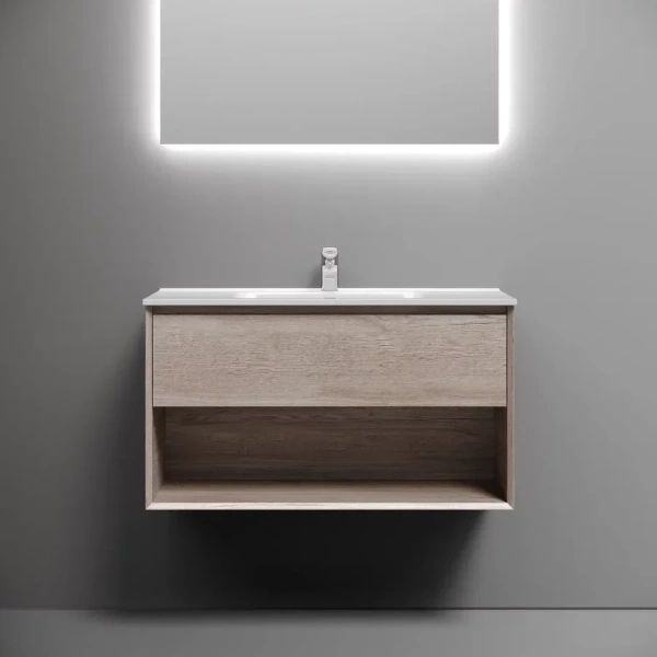 Тумба под раковину подвесная Sancos Marmi 1.0 90 см дуб галифакс натуральный MR1.090EG (детальная фотография), подвесная, пристенная