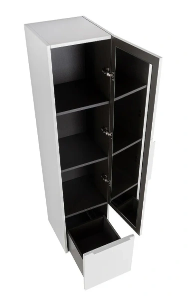 Шкаф-пенал подвесной Cezares Premium 5550 35 см с распашной дверью и выдвижным ящиком (детальная фотография), белые, серые