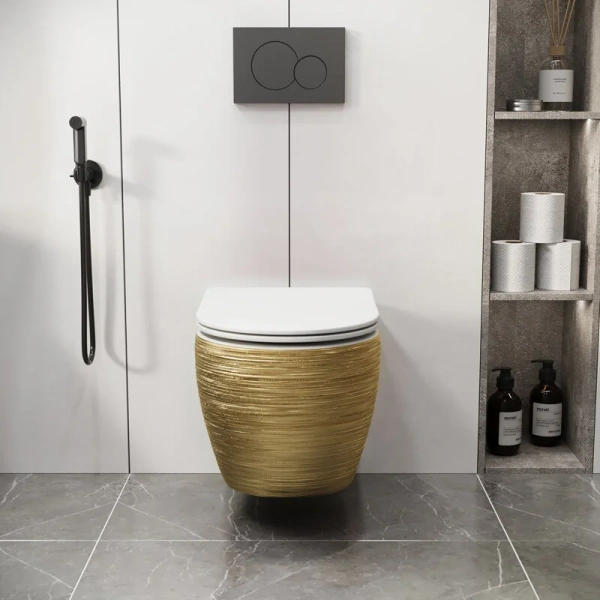 Унитаз подвесной Grossman Color золотистый/белый GR-4411GWS (детальная фотография), фаянс, керамика