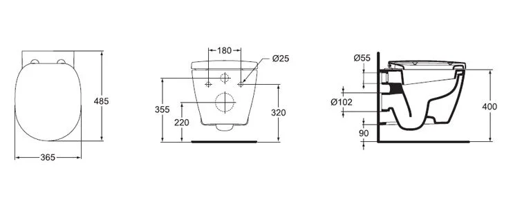 Унитаз подвесной Ideal Standard Connect Space укороченный E804601 (детальная фотография), современные, hi-tech