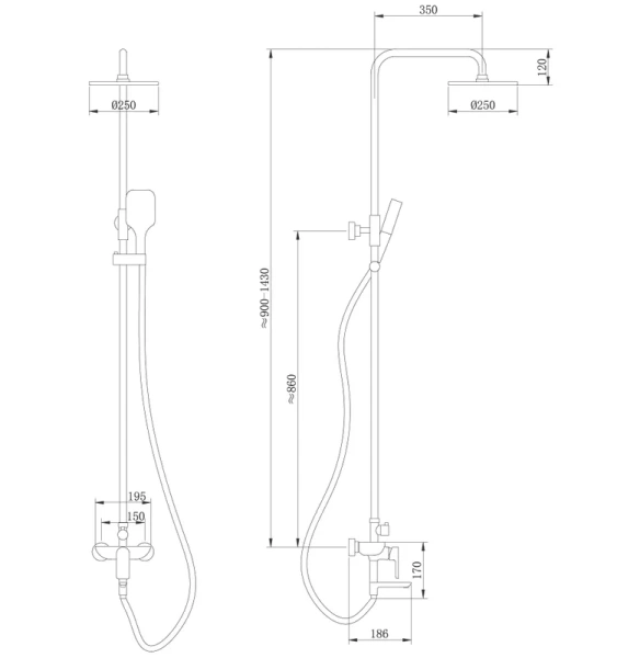Душевая стойка Abber Weiss Insel черная матовая AF8016NB (детальная фотография), черные