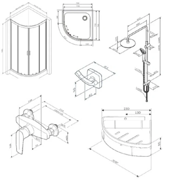 Душевой уголок Am.Pm Gem 80x80 см черный с душевой стойкой WK90EM (детальная фотография), полукруглые, четверть круга