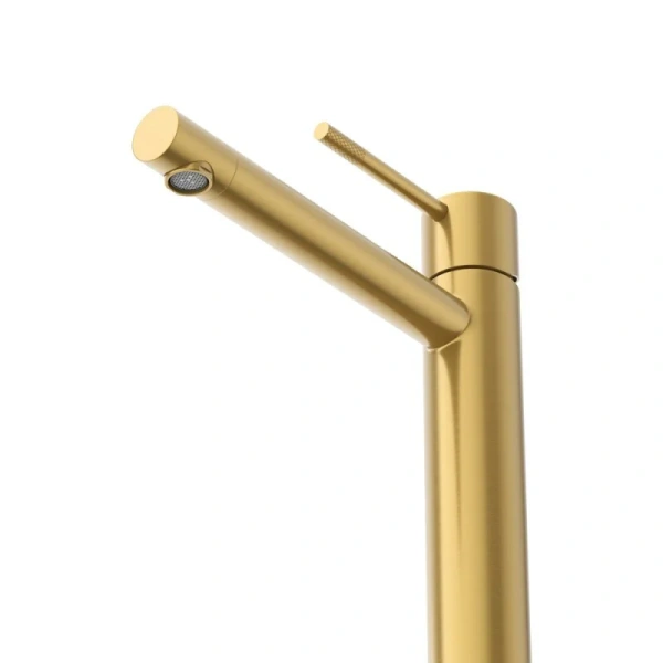 Смеситель для раковины Cezares Relax брашированное золото RELAX-LC2-BORO-W0 (детальная фотография), из нержавеющей стали, округлая форма