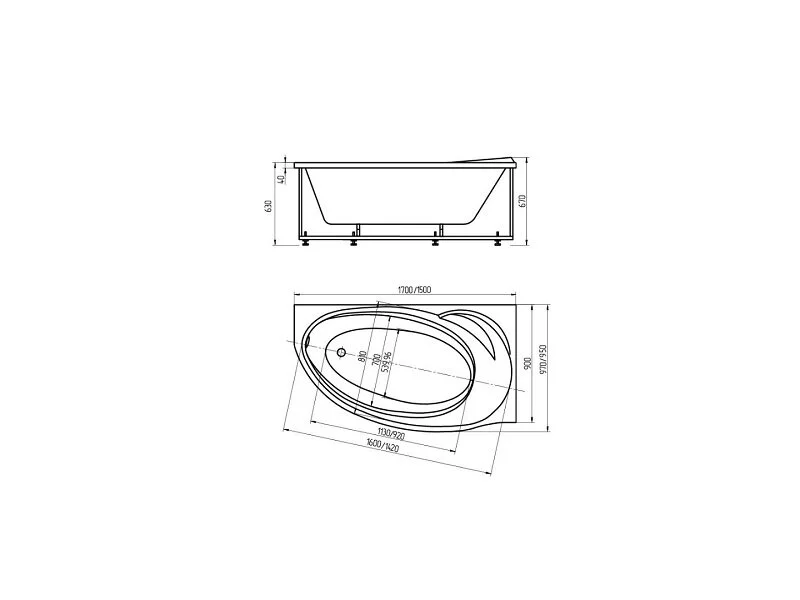 Ванна акриловая Aquatek Бетта BET160-0000169/BET160-0000170, 160 x 97 см, левая/правая, белая (детальная фотография), без гидромассажа, недорогие