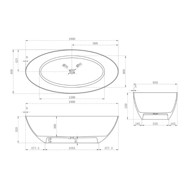 Ванна карбоновая Abber Karbon 180x85 см черная AK9002-1.8 (детальная фотография), карбоновые