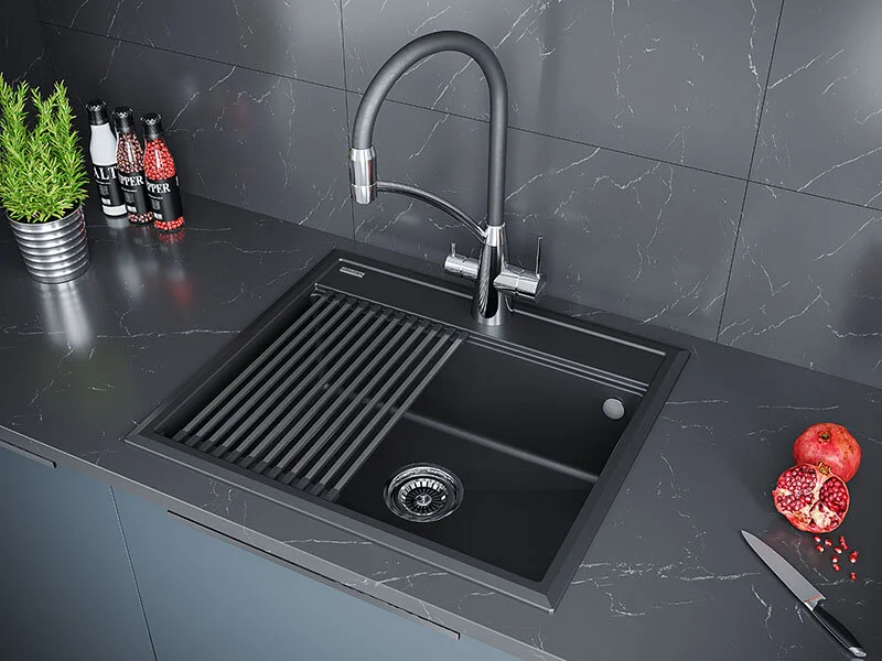 Мойка для кухни Paulmark Stepia 59 см антрацит PM115951-AN (детальная фотография), прямоугольной формы