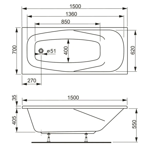 Ванна акриловая Vagnerplast Aronia 150×70 см прямоугольная VPBA157ARN2X-04 (детальная фотография)