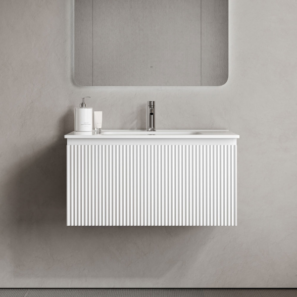 Тумба под раковину подвесная Sancos Snob R 1.0 80 см bianco SNR1.080W (детальная фотография), современная, hi-tech