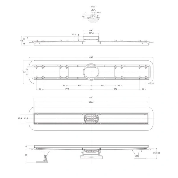 Душевой лоток BelBagno Luce 70 см черный матовый BB-LD-LUCE-70-NERO (детальная фотография), душевой лоток