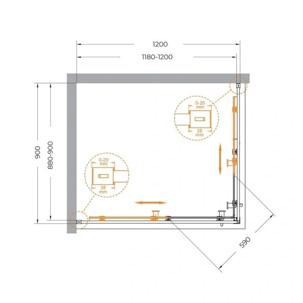 Душевой уголок Cezares Relax 120x90 см профиль хром стекло прозрачное RELAX-304-AH-2-120/90-C-CR (детальная фотография), прямоугольные