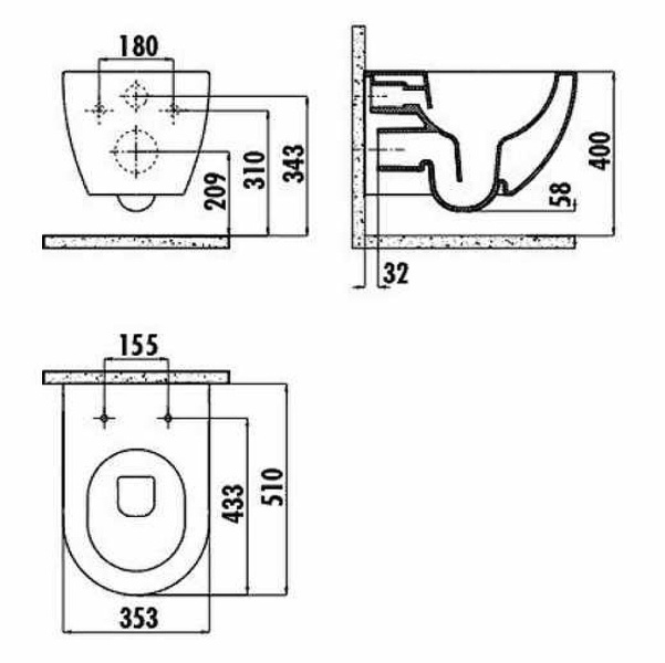 Схема (детальная фотография), без бачка, со скрытым бачком