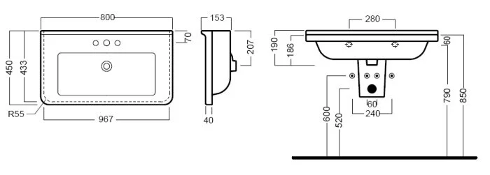 Раковина подвесная Hatria Erika Pro 80х45 см YXE901 (детальная фотография), по запросу