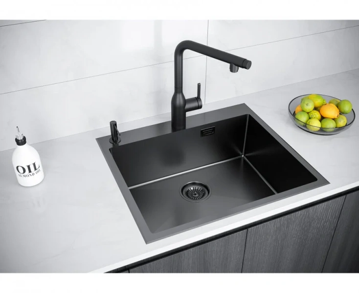 Мойка для кухни Paulmark Kroner-Edge 59 см вороненая сталь PM775951-GM (детальная фотография), из нержавеющей стали, стальные, металлические