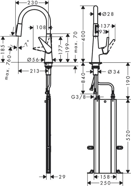 Смеситель для кухни Hansgrohe Talis хром 73851000 (детальная фотография), для кухни