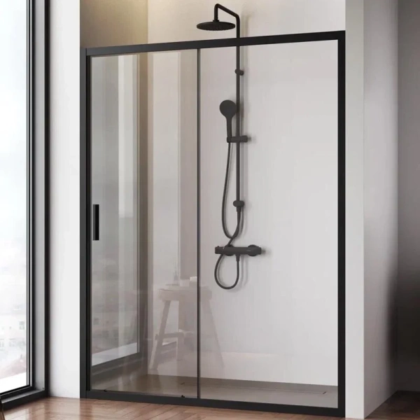 Душевая дверь в нишу AM.PM Gem Solo 150 см профиль черный стекло прозрачное W90G-150-1-195BT (детальная фотография), черные