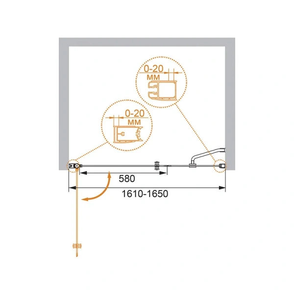 Душевая дверь в нишу Cezares Elena 163 см с прозрачным стеклом ELENA-W-B-11-100+70-C-Cr (детальная фотография), современные, hi-tech