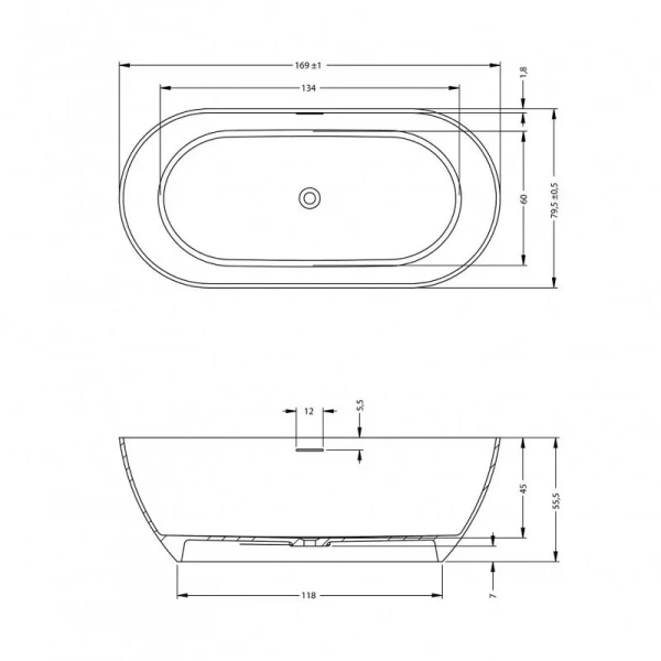 Ванна из искусственного камня Riho Bilbao, B118001080, 170 x 80 см, цвет антрацит (детальная фотография), искусственный камень