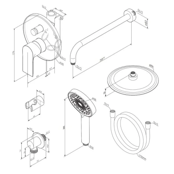 Душевой комплект Damixa Apollo хром 947520000 (детальная фотография), душевые комплекты, наборы