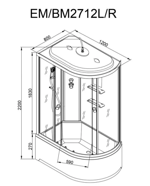 Душевая кабина Deto EM 120x80 см правая EM2712REL (детальная фотография), асимметричные